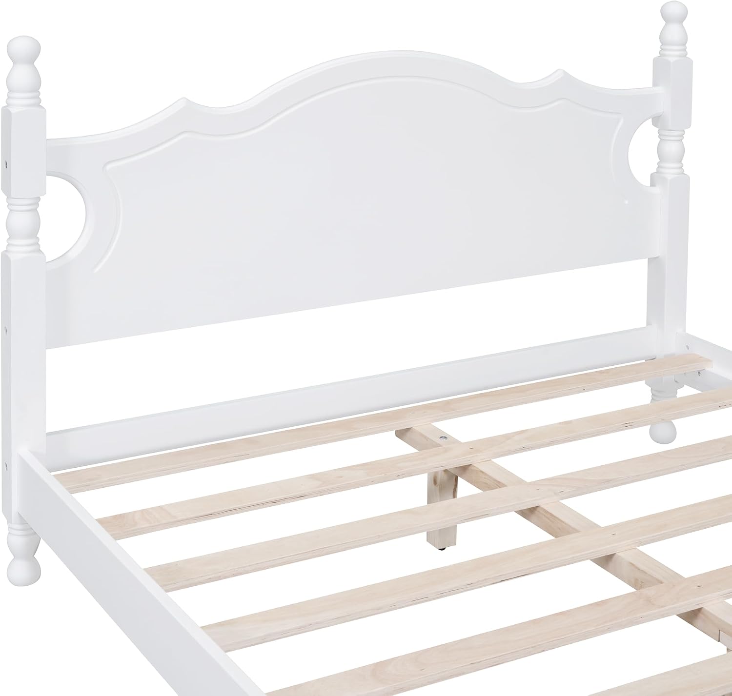 JIVOIT Retro Style Platform Bed with Headboard and Footboard, Full Size Wood Platform Bed Frame with Wooden Slat Support, Solid Wood Foundation, No Box Spring Required (White,4,Full)