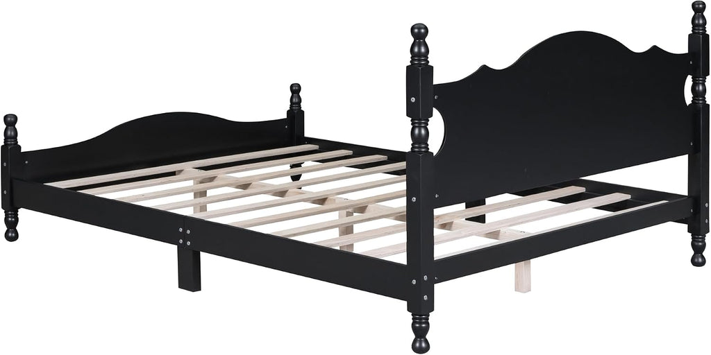 Merax Retro Queen Platform Bed with Headboard, Wood Bed Frame No Box Spring Needed/Easy Assemble, Black