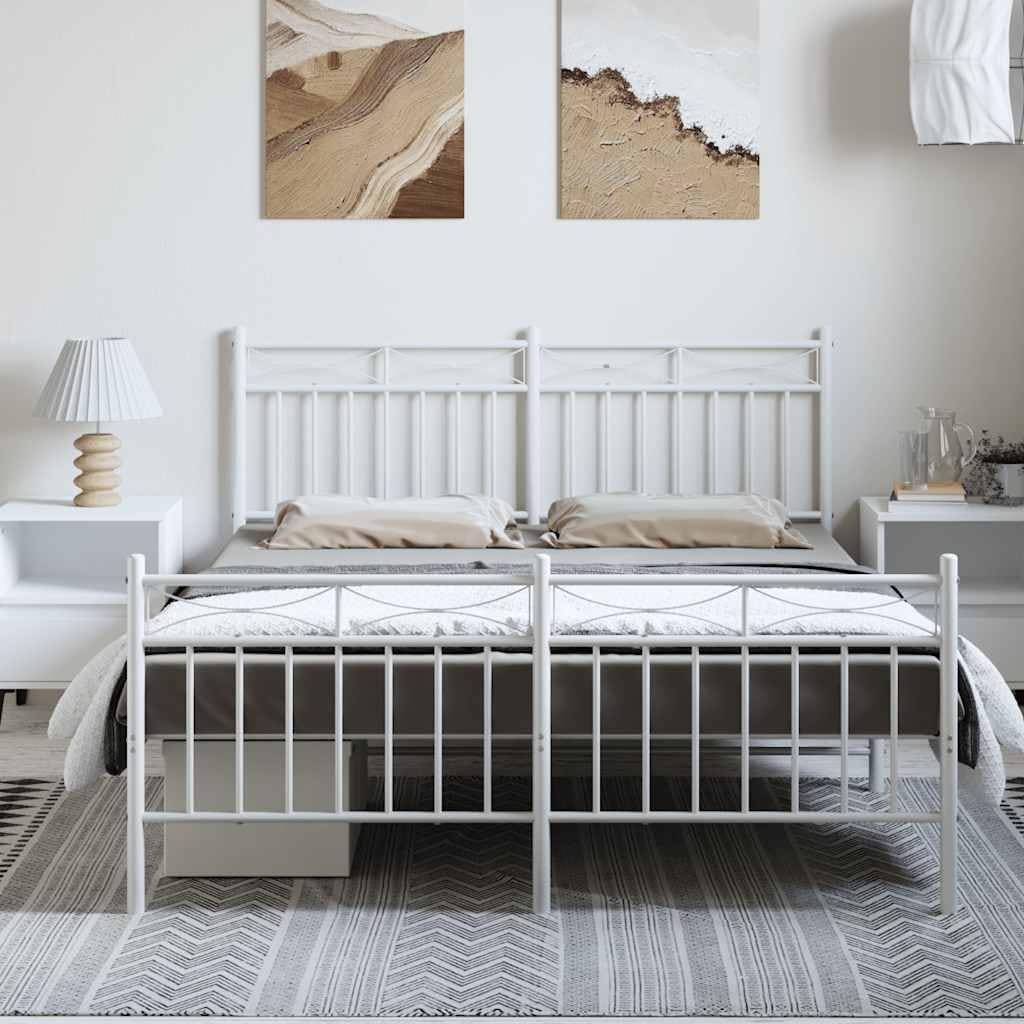 White Powder-Coated Steel King Size Bed Frame with Open Base for Storage, Durable Metal Bed Support for Mattress, Sturdy Frame with Timeless Design and Sleek Finish, Easy