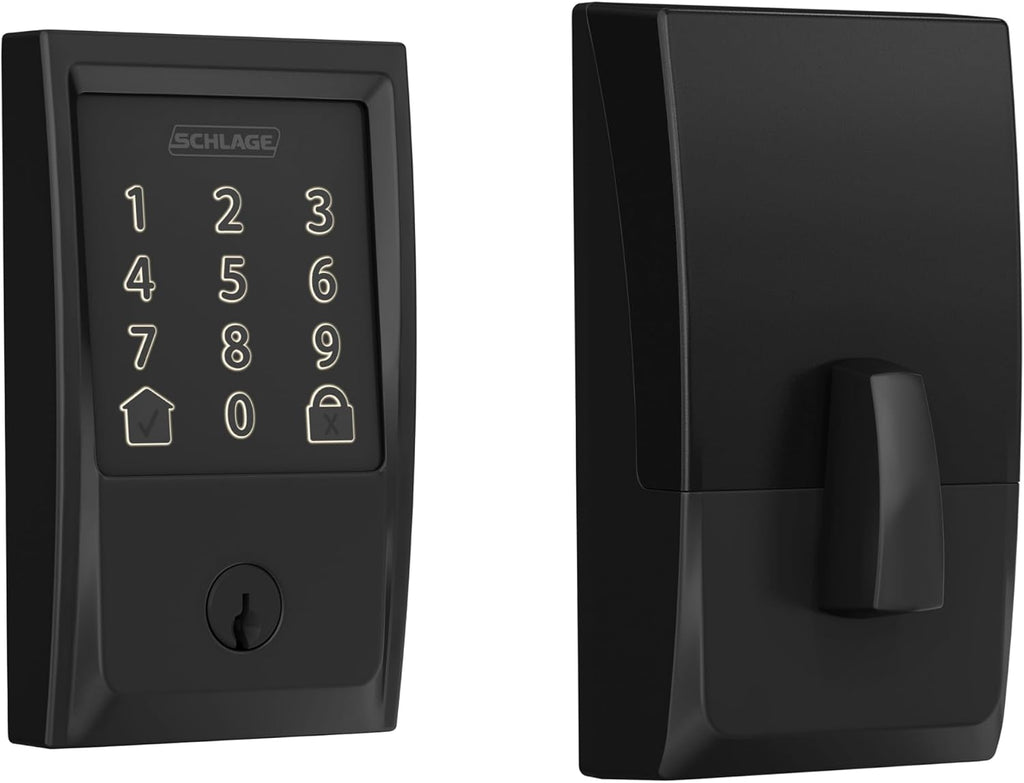 Schlage Encode Smart WiFi Deadbolt Lock with Greenwich Trim, Matte Black | Keyless entry door lock, Touchscreen keypad, App control, Alexa, Google Home, Ring & Airbnb compatible, Certified security