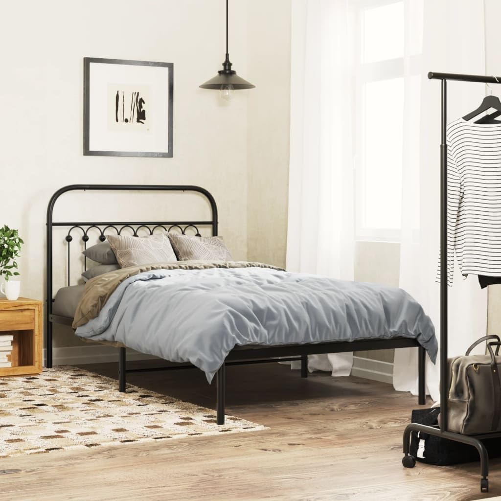 Black Steel Twin Bed Frame Rectangular Traditional Headboard with Sturdy Construction and Elegant Design for Single Sleeper, Durable Metal Bed Frame with Easy Maintenance