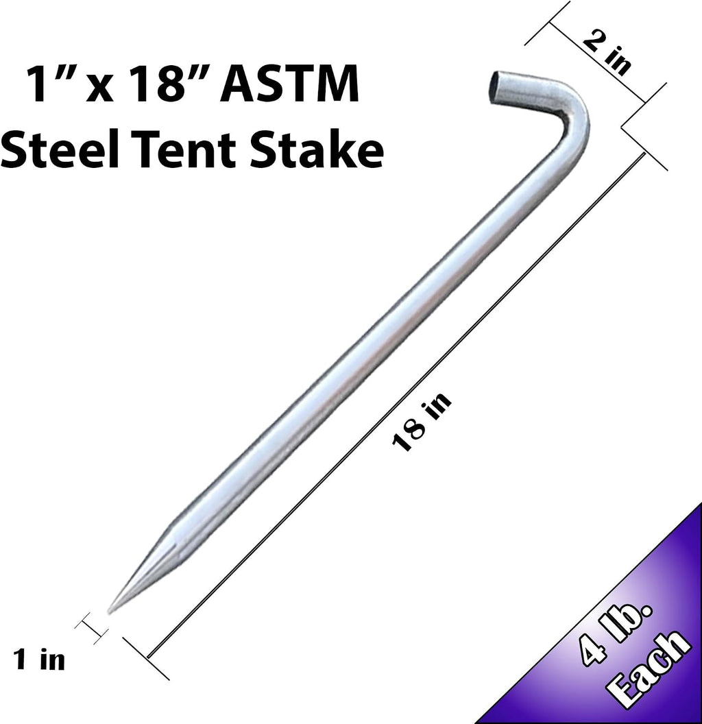 Moose Supply Steel Tent Stakes Heavy Duty Ground Stake, Metal Stakes to Anchor Commercial Inflatables, Outdoor Camping Canopy, Fence, Garden Tent Accessories, 1' Diameter x 18' Length, 10 Pack
