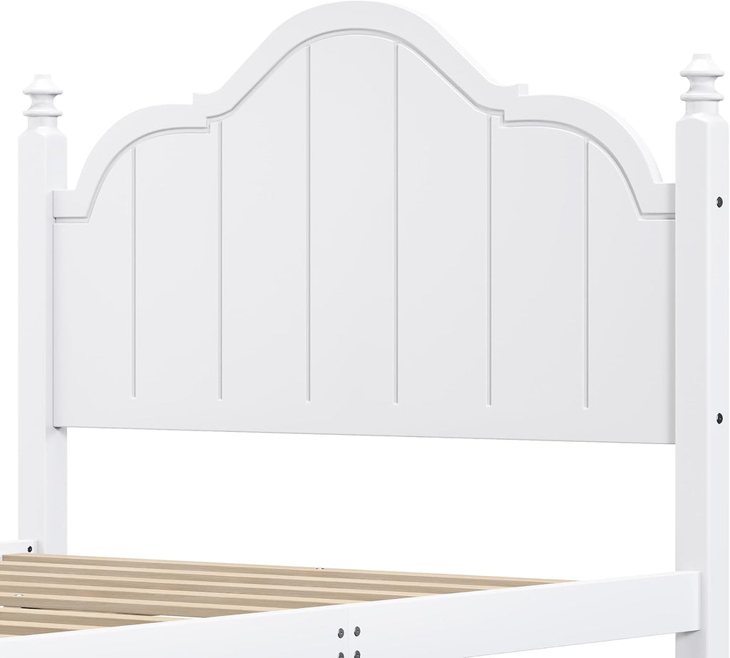 JIVOIT Vintage Wooden Bed Frame, Full Size Platform Bed with Wide Headboard, Wood Slats Support, No Spring Box Needed, Easy Assembly (White-Full,2)