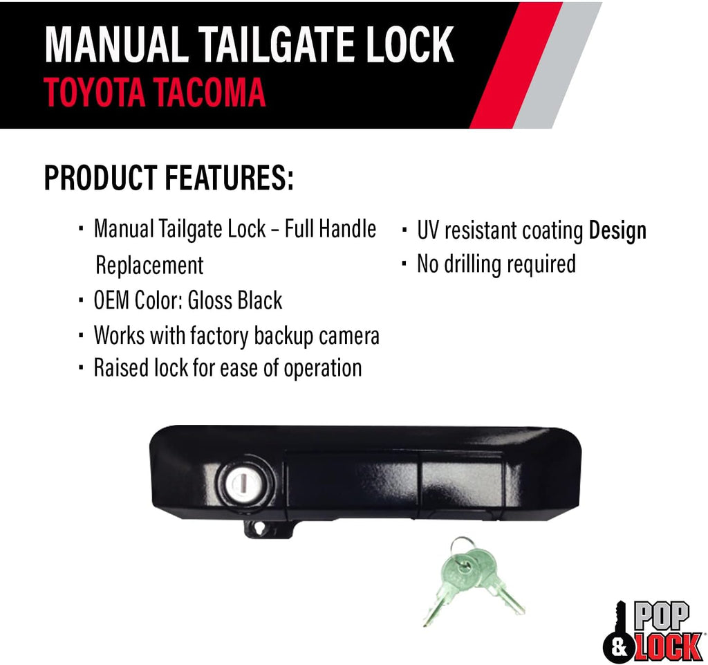 Pop & Lock PL5510 Gloss Black Manual Tailgate Lock for Toyota Tacoma (Standard Lock)