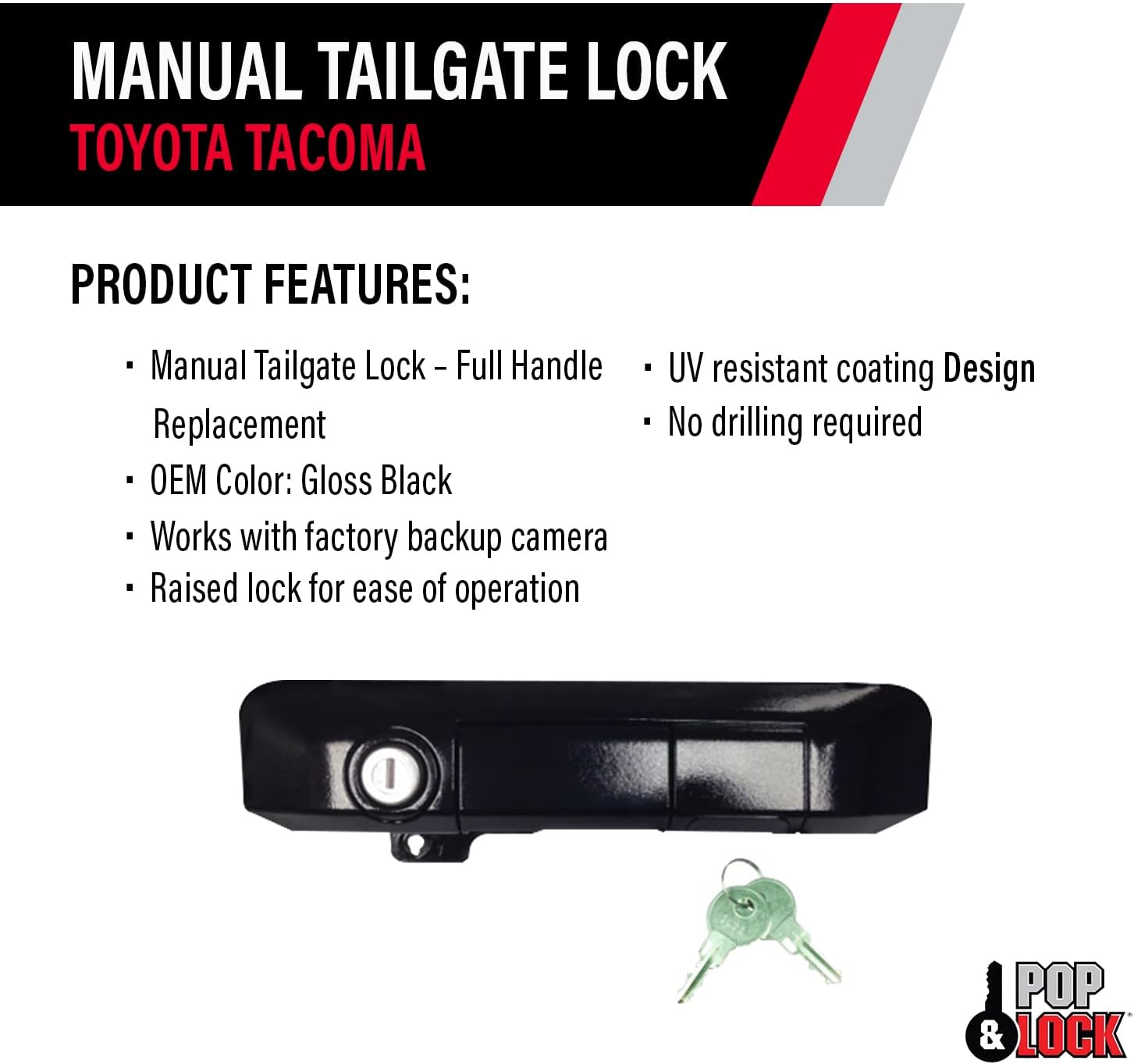 Pop & Lock PL5510 Gloss Black Manual Tailgate Lock for Toyota Tacoma (Standard Lock)