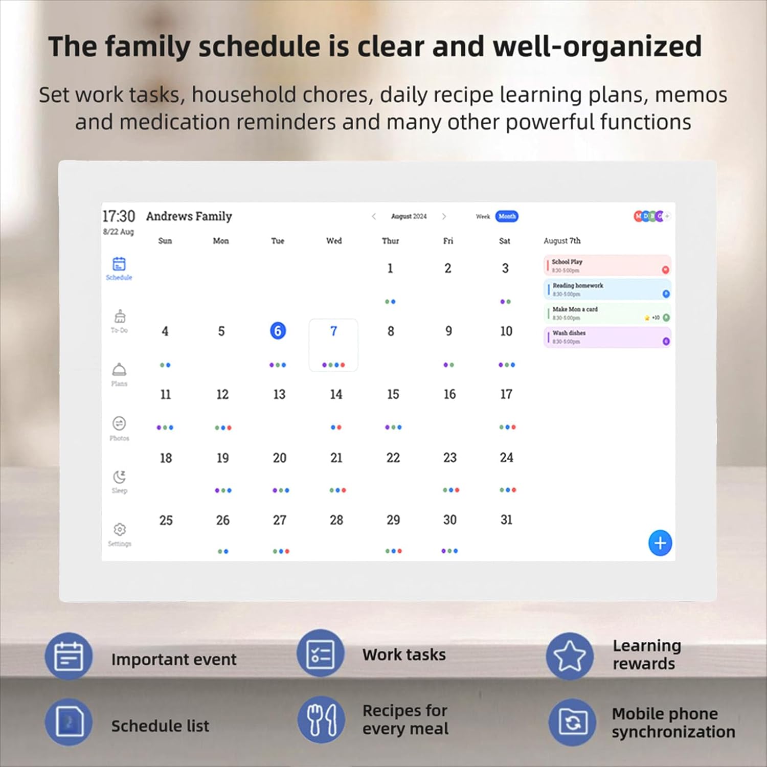Fabater 15.4 Inch Smart Digital Calendar, Touchscreen Family Planner & Calendar with Chore Chart & Meal Planner, WiFi Digital Photo Frame with APP for Family Schedule (US Plug)