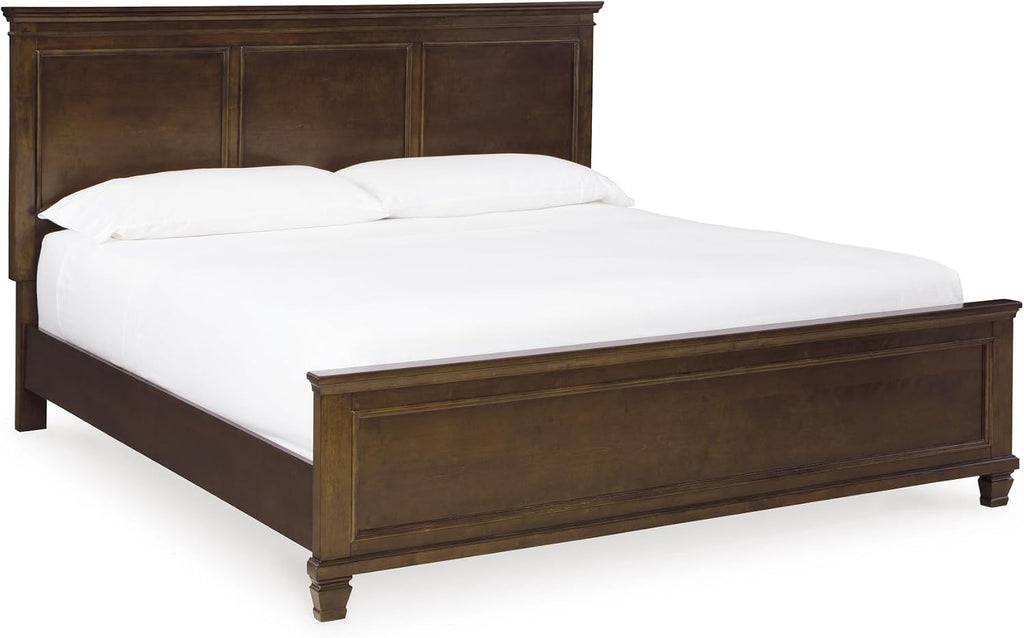 Signature Design by Ashley Danabrin Traditional King Panel Bed with Tapered Feet, Foundation or Box Spring Needed, Dark Brown