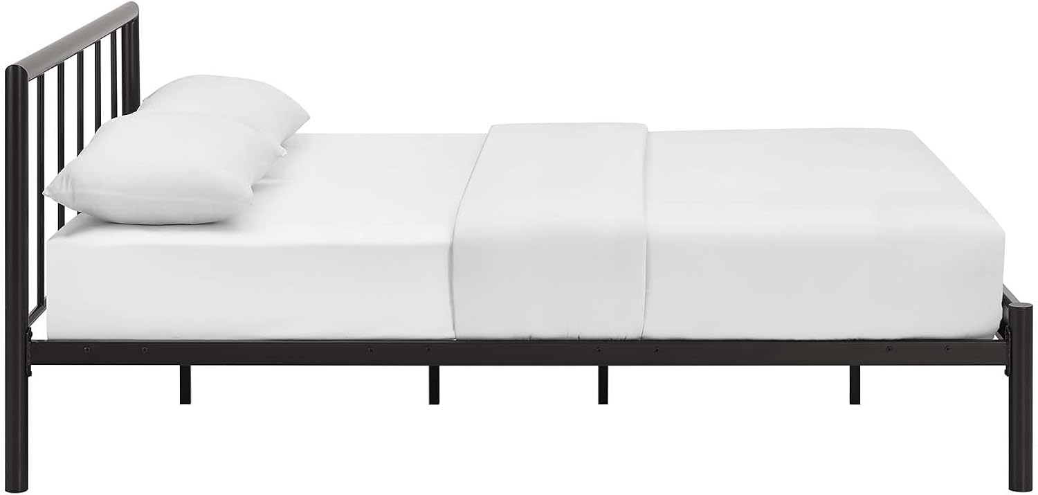 Modway Gwen Steel Metal Farmhouse Platform Full Bed Frame With Headboard in Brown