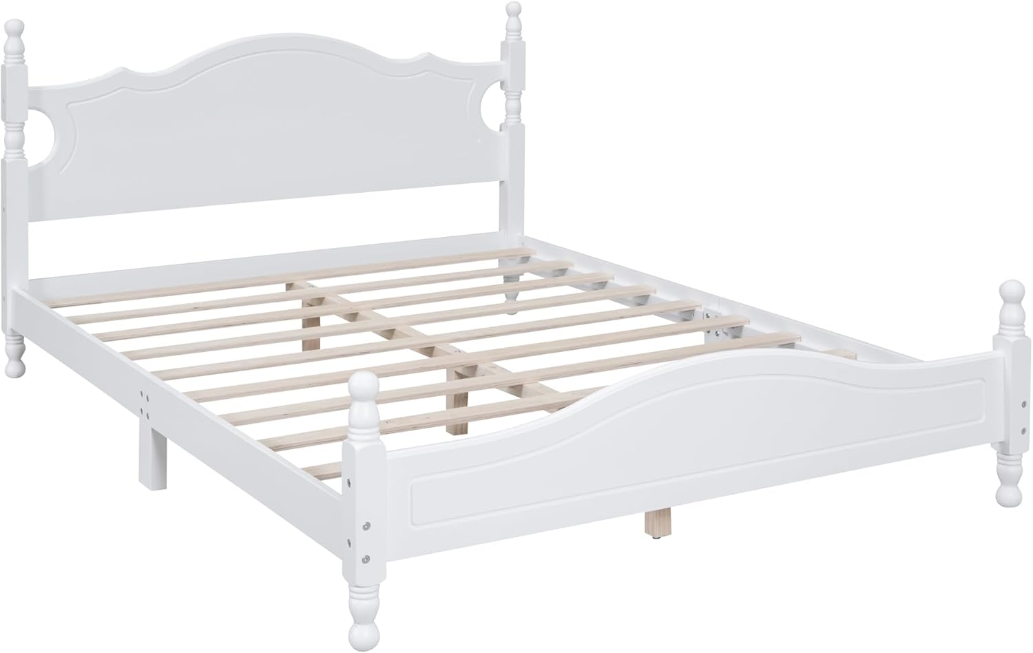 JIVOIT Retro Style Platform Bed with Headboard and Footboard, Queen Size Wood Platform Bed Frame with Wooden Slat Support, Solid Wood Foundation, No Box Spring Required (White,Queen,5)