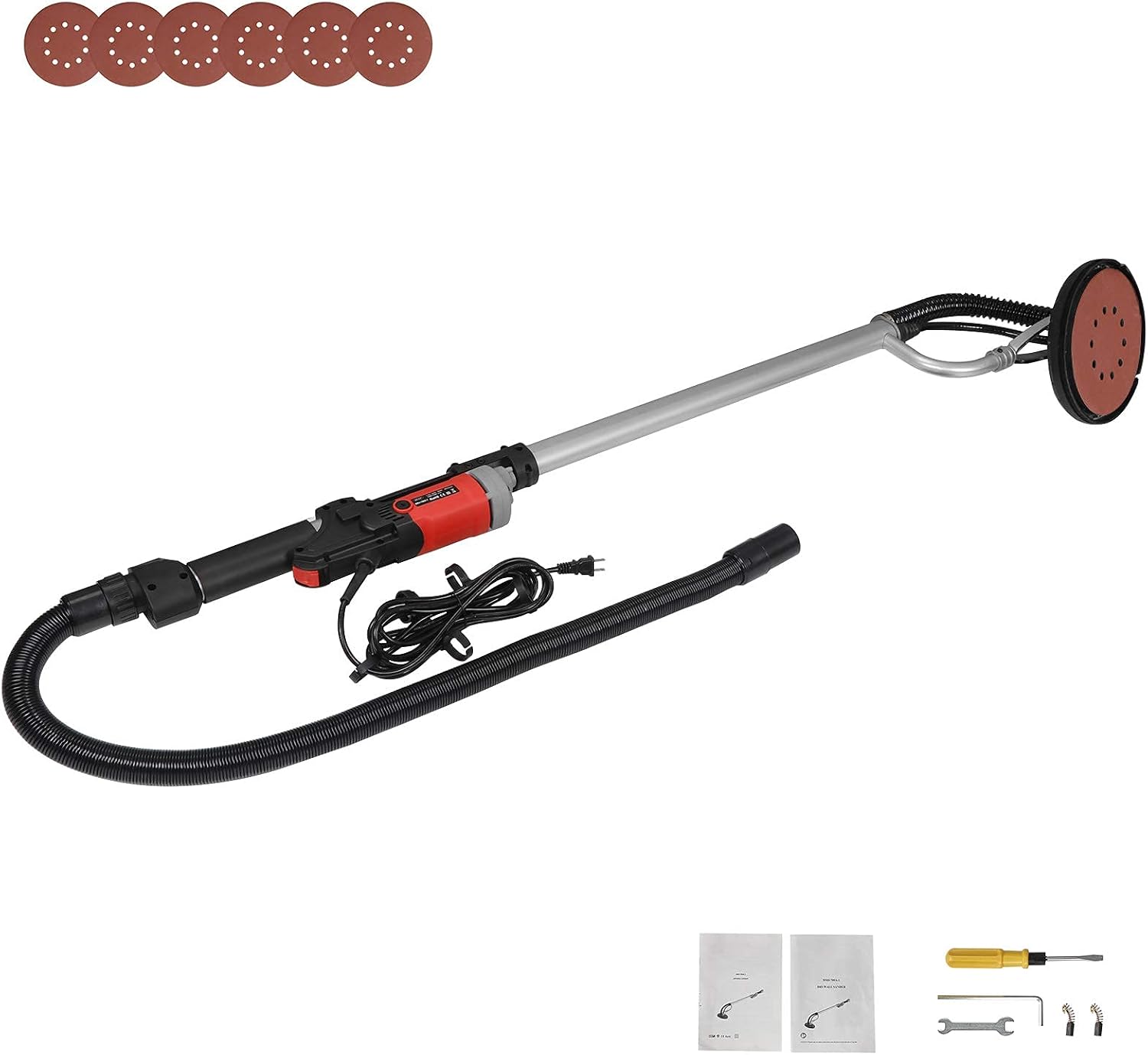 F2C Electric Drywall Sander 800w Adjustable Variable 6 Speed Disc Sander w/ 6 Sand Pads, 1000-2000RPM