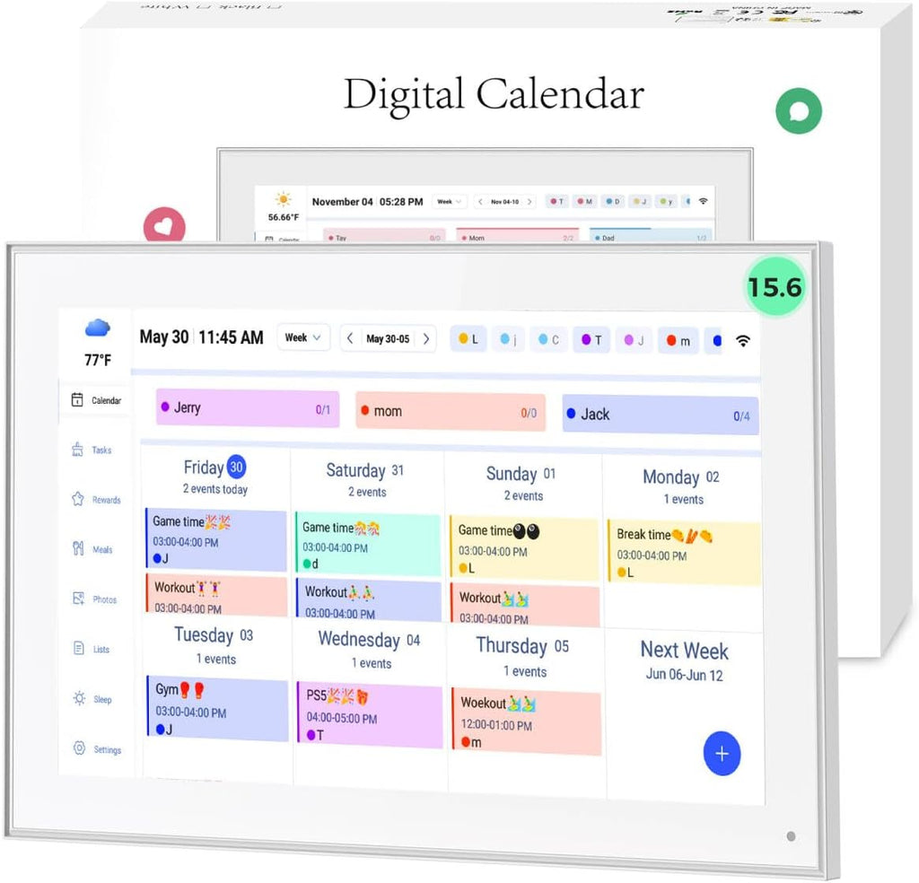 15.6 inch Digital Wall Calendar Touchscreen, Chore Chart, IPS FHD,Wall Planner, Smart Family Schedules, Wall Mount Included，Wall Organizer,Meal Planner,Plan Daily Household and Work tasks