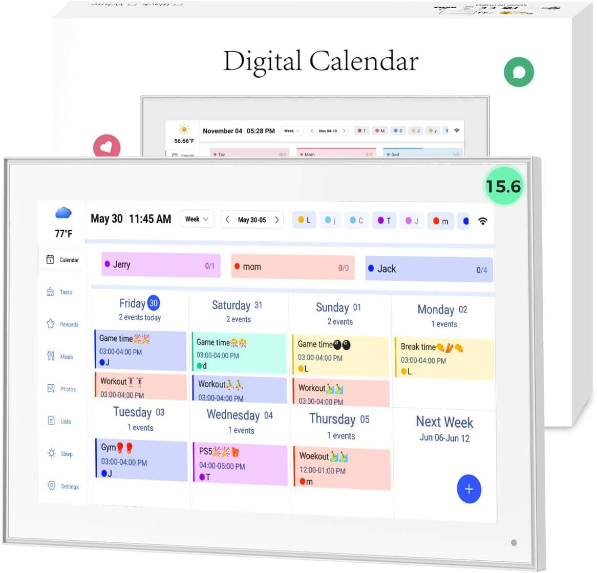 15.6 inch Digital Wall Calendar Touchscreen, Chore Chart, IPS FHD,Wall Planner, Smart Family Schedules, Wall Mount Included，Wall Organizer,Meal Planner,Plan Daily Household and Work tasks