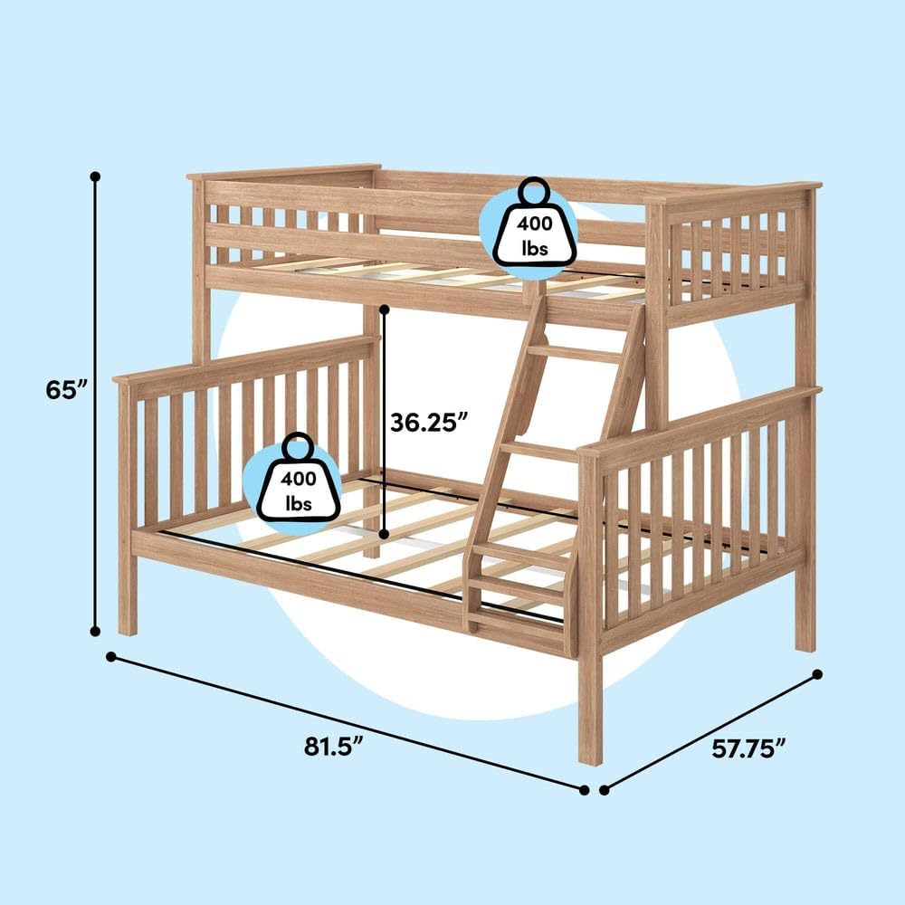 Max & Lily Bunk Bed Twin Over Full Size with Ladder, Solid Wood Platform Bed Frame with Ladder for Kids, 14' Safety Guardrails, Easy Assembly, No Box Spring Needed, Pecan