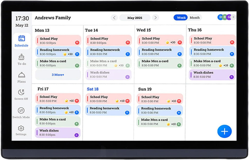 17.3in Digital Calendar Smart Family Planner, 1080P Full HD Interactive Touchscreen, Wall Desk Mount Electronic Frame with Chore Chart Function, Ideal for Home Organization & (US Plug 100-240V)