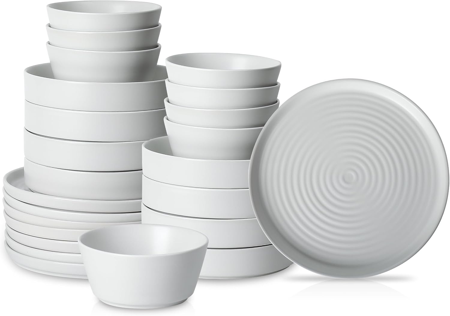 Stone Lain Elica 24-Piece Modern Dinnerware Set Stoneware, Plates and Bowl Sets for 8, White