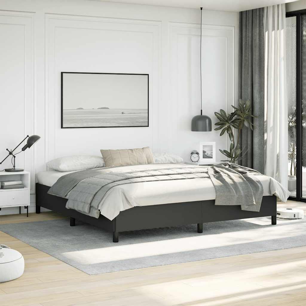 King Size Bed Frame with Faux Leather Finish and Engineered Wood Construction, Contemporary Black Minimalist Design, Supports Up to 1102.3 lb, Easy Assembly and Durable