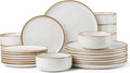 Herogo 24 Pieces Stoneware Dinnerware Dishes Sets for 8, Kitchen Handmade Dining Plates and Bowls Sets, Double Reactive Glaze, Microwave & Dishwasher Safe, Scratch Resistant, Ivory White