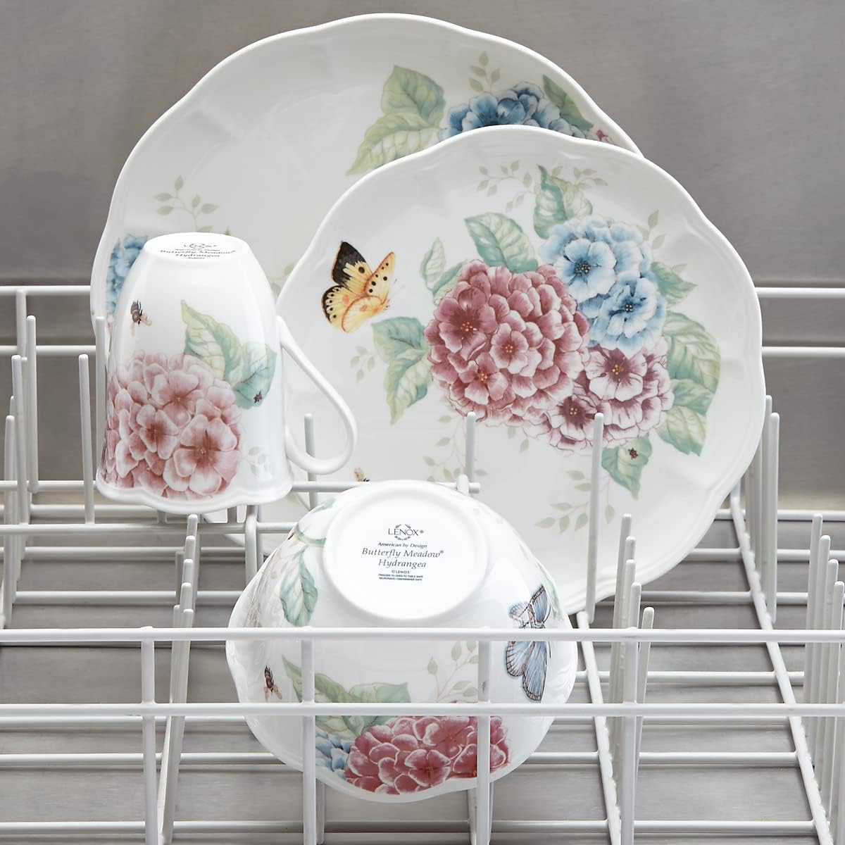 Lenox Dinnerware Set, Butterfly Meadow Hydrangea 12-Piece Set, Service For 4, Made From Ceramic Porcelain, Dishwasher And Microwave Safe, Plates And Bowls Sets, Home & Kitchen (Assorted, 12 Piece)