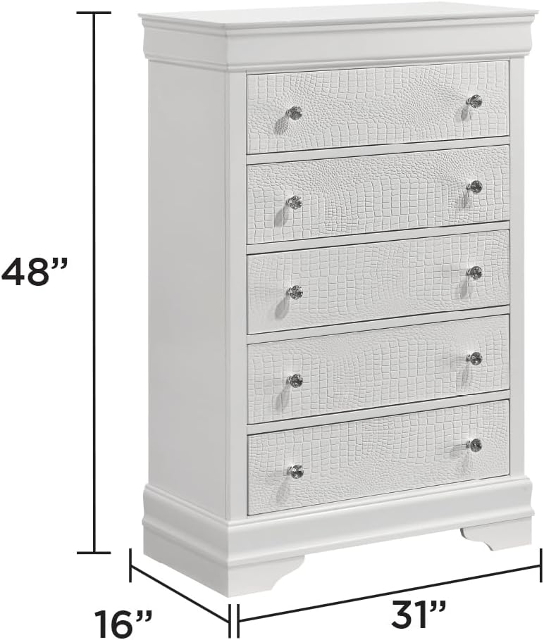 Upholstered 5 Pc Full Bedroom Set with LED Headboard Made with Wood in White