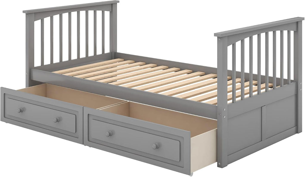 Twin Over Twin Wood Bunk Bed with Two Storage Drawers, Solid Wood Convertible Storage Bunk Bed Can Be Convertible to 2 Beds, Frame with Ladder, Safety Rail for Teens Adults (Gray)