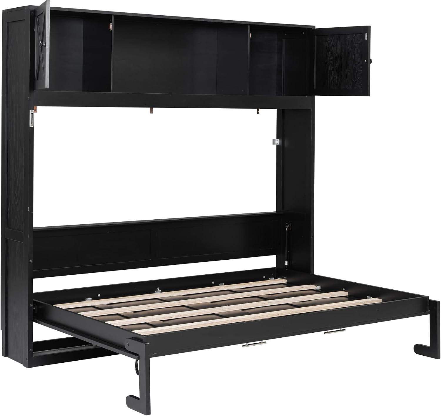 Harper & Bright Designs Full Size Murphy Bed, Wood Hidden Foldable Wall Bed Frame with Storage Cabinet for Bedroom, Office, Space-Saving, Black