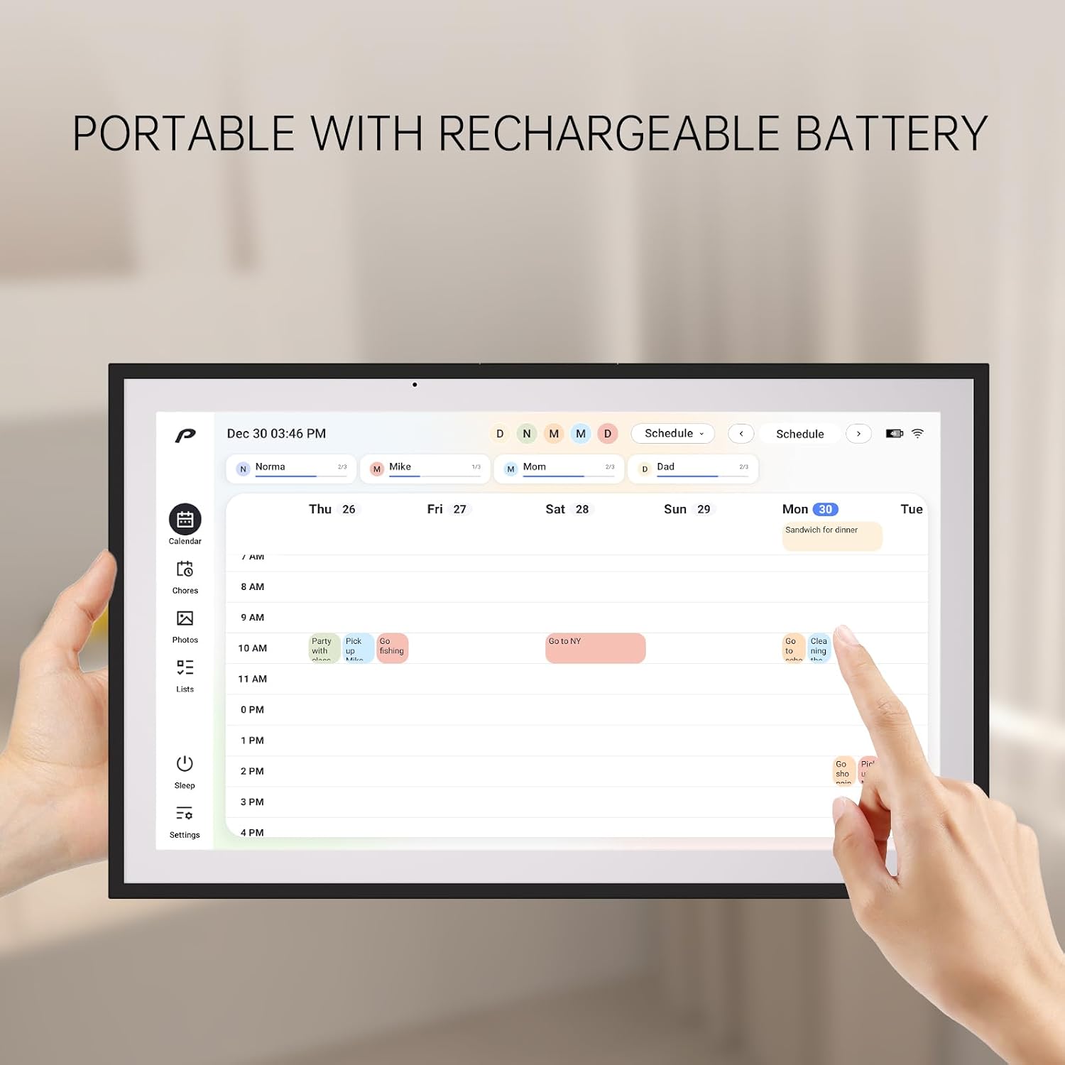 Pronext Calendar, 15.6 inch Digital Calendar & Chore Chart, Rechargeable Full HD Touchscreen Display, Portable Smart Family Organizer, Event Planner, Perfect for Family Schedules - Wall Mount Included