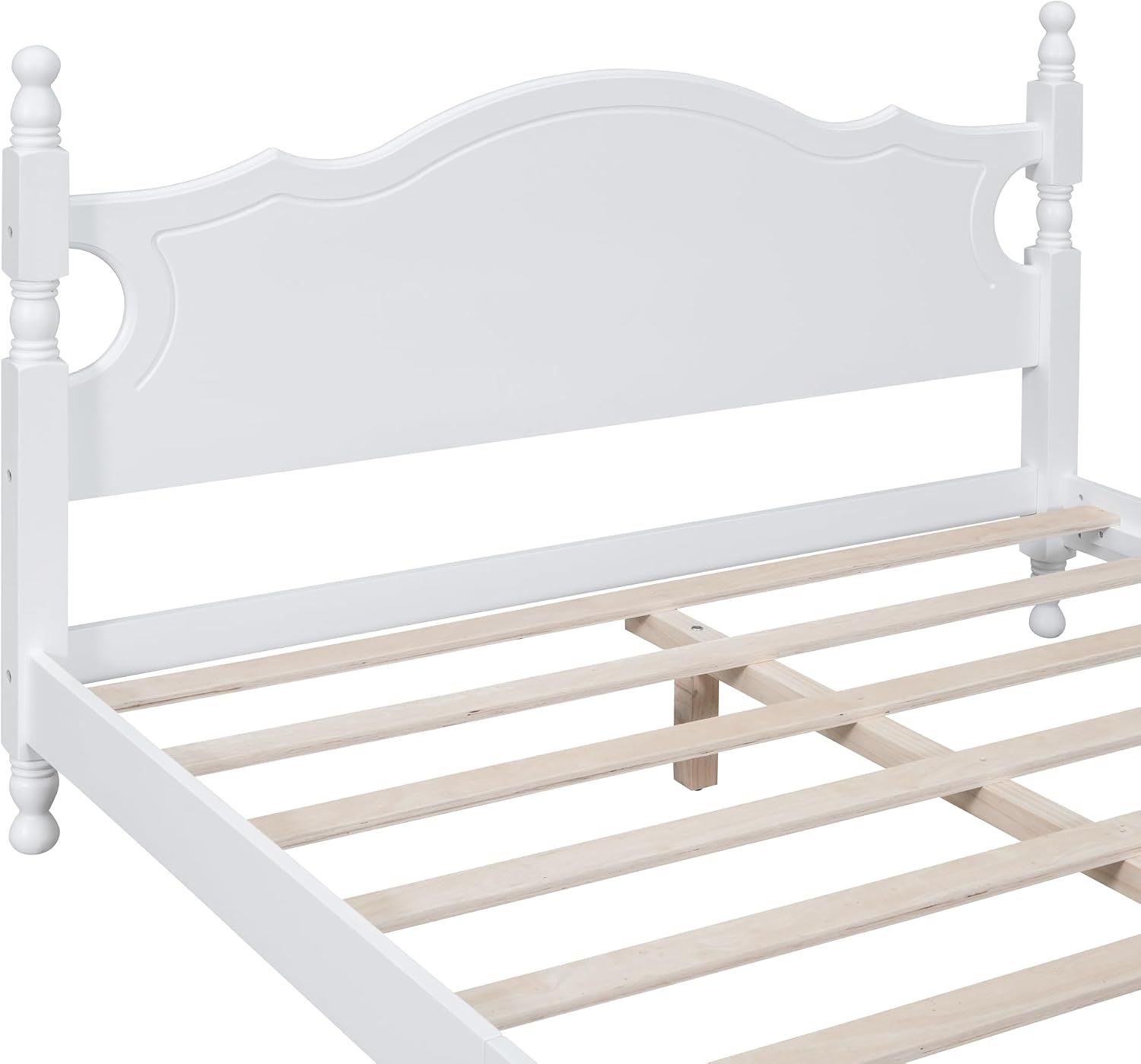 JIVOIT Retro Style Platform Bed with Headboard and Footboard, Queen Size Wood Platform Bed Frame with Wooden Slat Support, Solid Wood Foundation, No Box Spring Required (White,Queen,5)