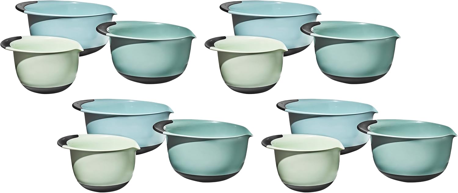 OXO Good Grips 3-Piece Plastic Mixing Bowl Set - Cadet Blue,Tower Gray,Jade,Small,Medium,Large,(Pack of 4)