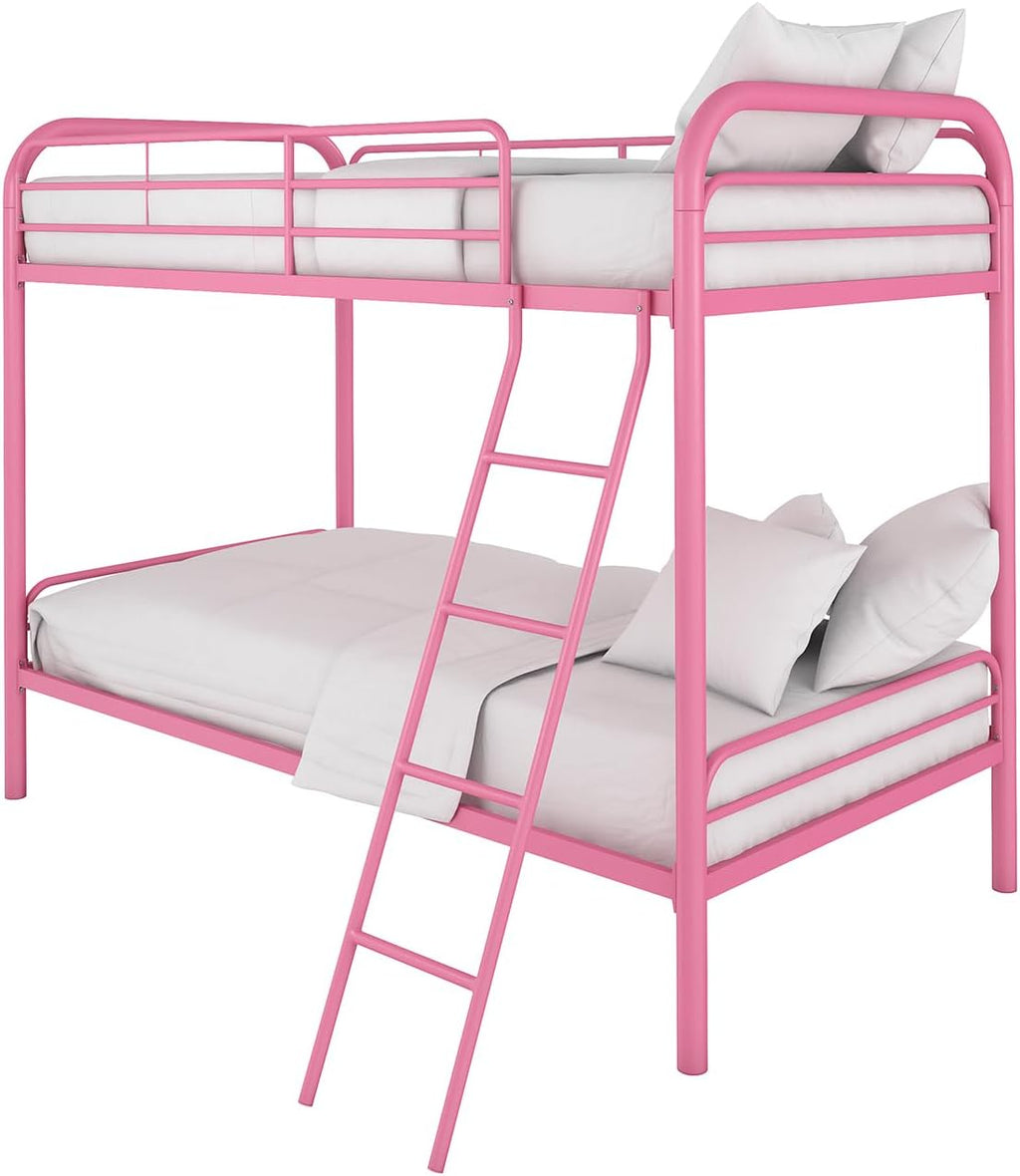 DHP Dusty Twin over Twin Metal Bunk Bed with Secured Ladder, Pink