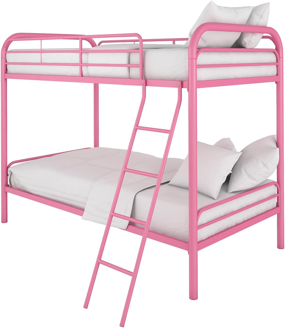 DHP Dusty Twin over Twin Metal Bunk Bed with Secured Ladder, Pink