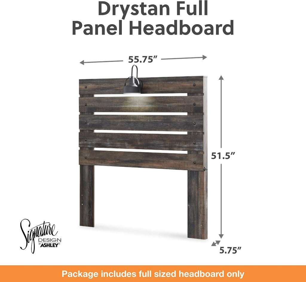 Signature Design by Ashley Drystan Rustic Panel Headboard ONLY with USB Charging Stations, Full, Brown