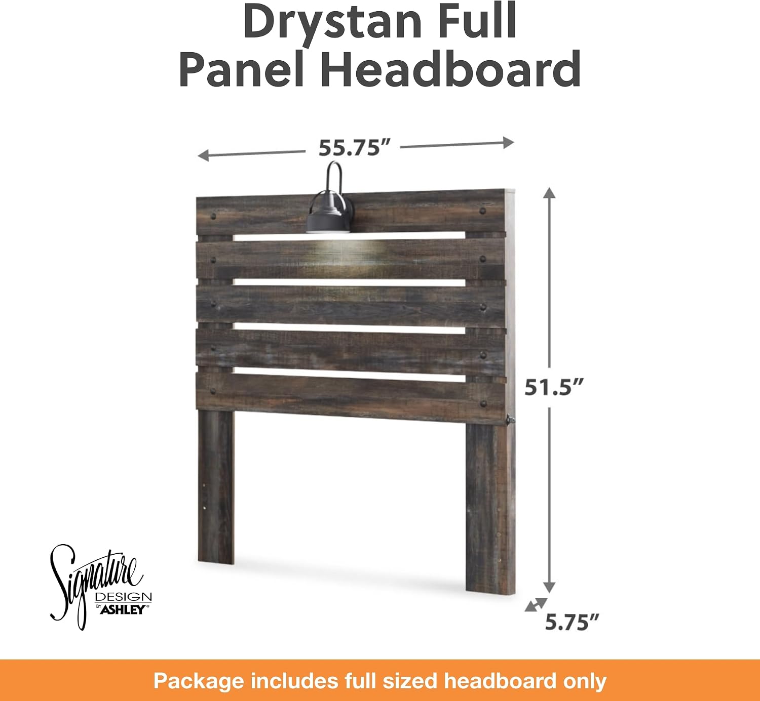 Signature Design by Ashley Drystan Rustic Panel Headboard ONLY with USB Charging Stations, Full, Brown