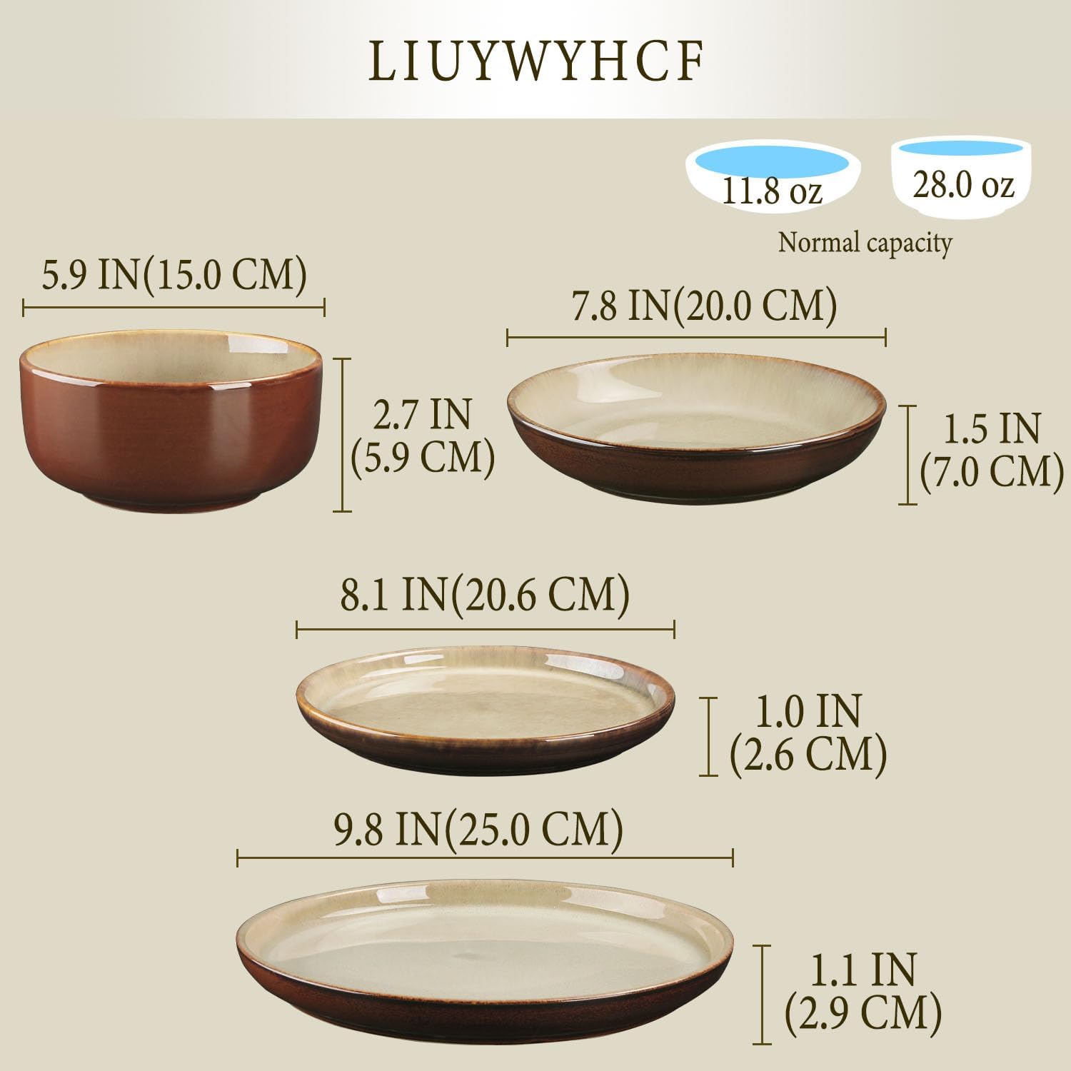 Ceramic Dinnerware (16 pcs) Serve 4 people, Plates and Bowls Sets,Handmade Reactive Glaze Dishes Set, Chip Resistant and Scratch Resistant, for Oven & Dishwasher & Microwave Safe