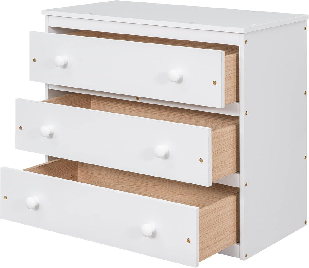 JIVOIT Full Size Low Loft Bed with Rolling Portable Desk, Wooden Loft Bed with Cabinet/Bookshelf/Drawers/Open Shelves for Kids Teens Adults, No Box Spring Required (White-Full-Rolling Portable Desk)