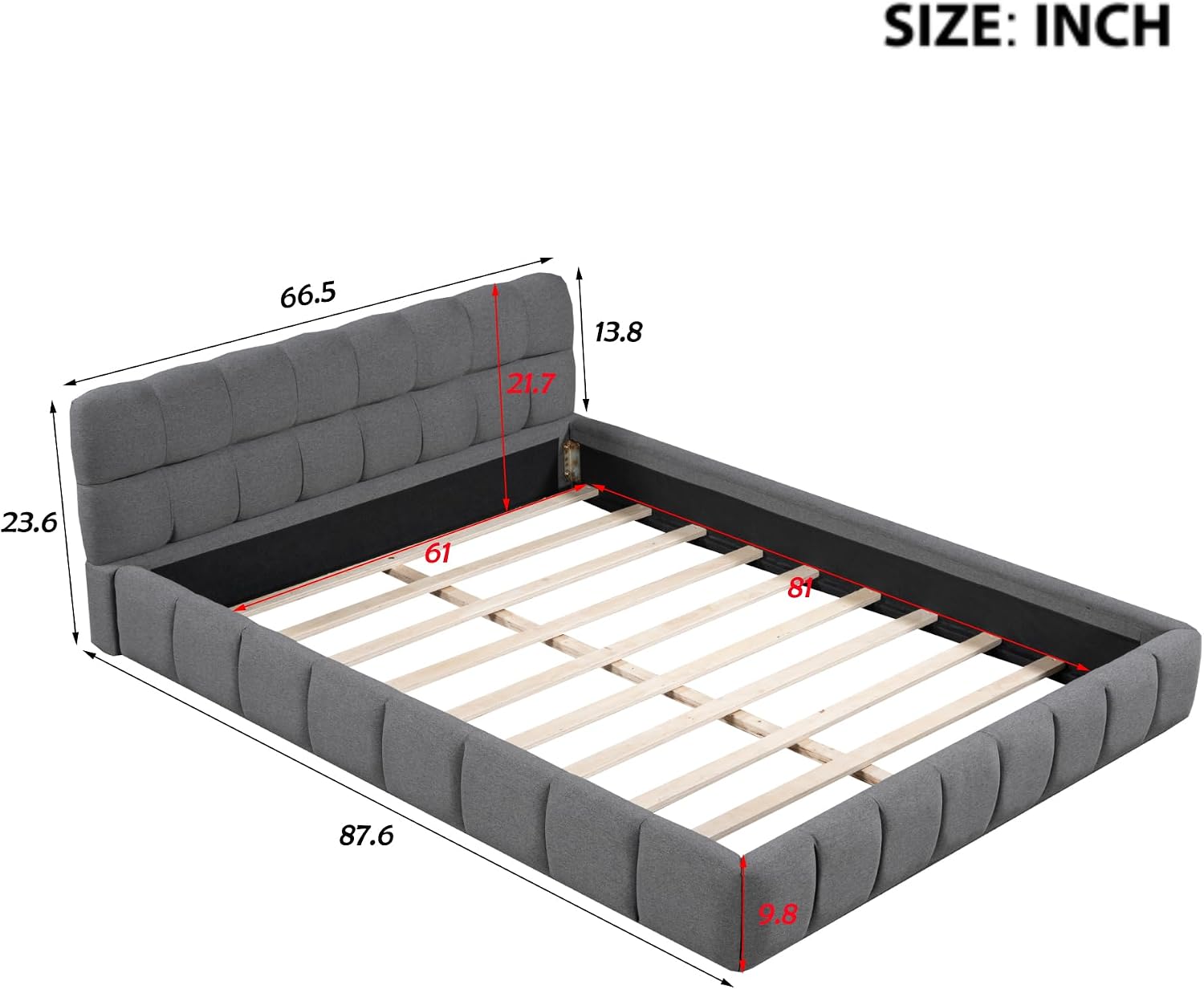 Queen Size Upholstered Platform Bed with Thick Fabric, Grounded Bed with Solid Frame,Wood Slat Support, No Box Spring Needed,Easy Assembly,Bedroom Set (C+Gray)