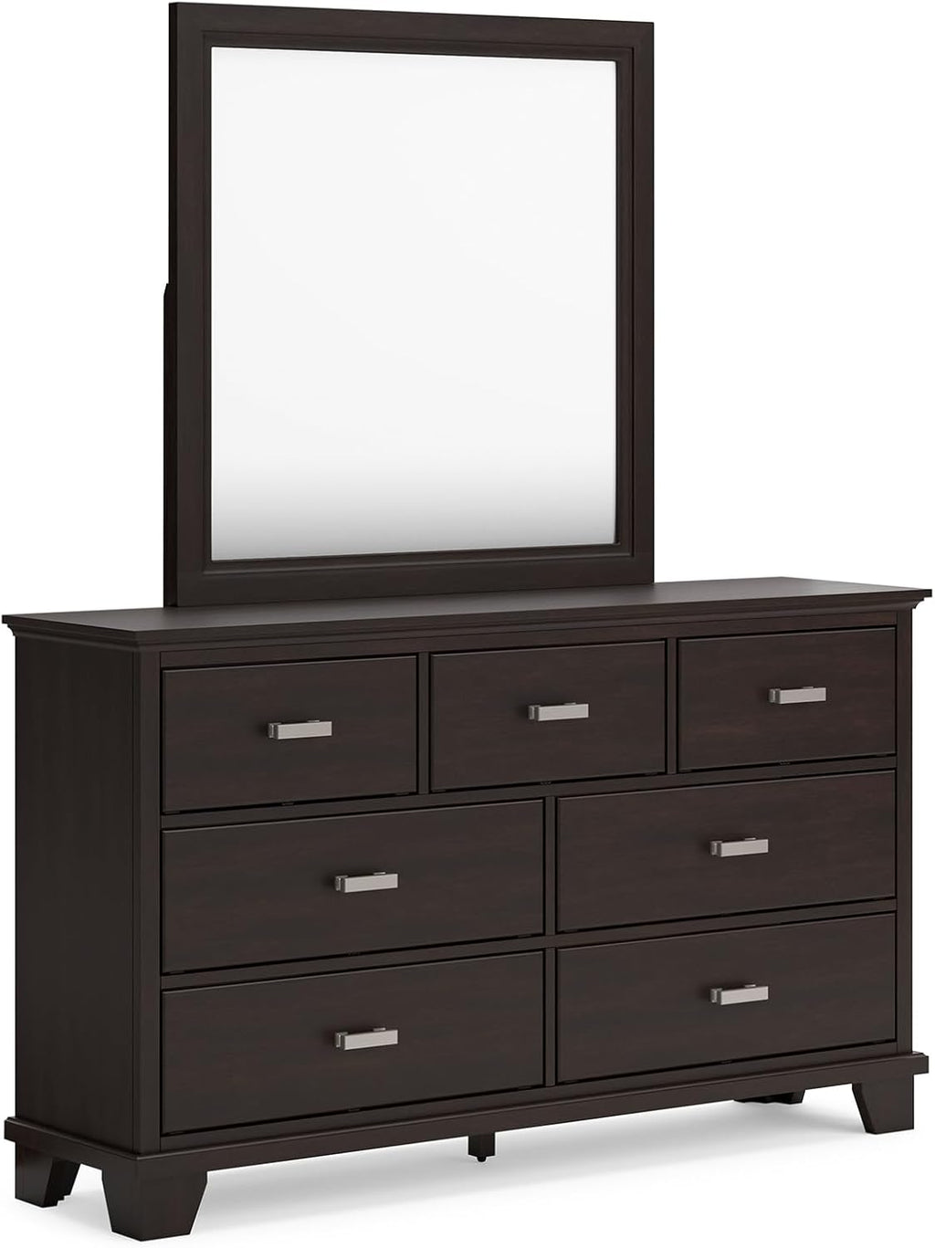 Signature Design by Ashley Covetown Contemporary 7-Drawer Dresser and Mirror with Safety Stop, Dark Brown