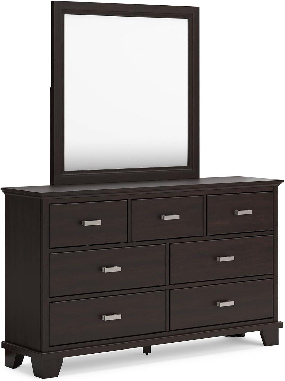 Signature Design by Ashley Covetown Contemporary 7-Drawer Dresser and Mirror with Safety Stop, Dark Brown