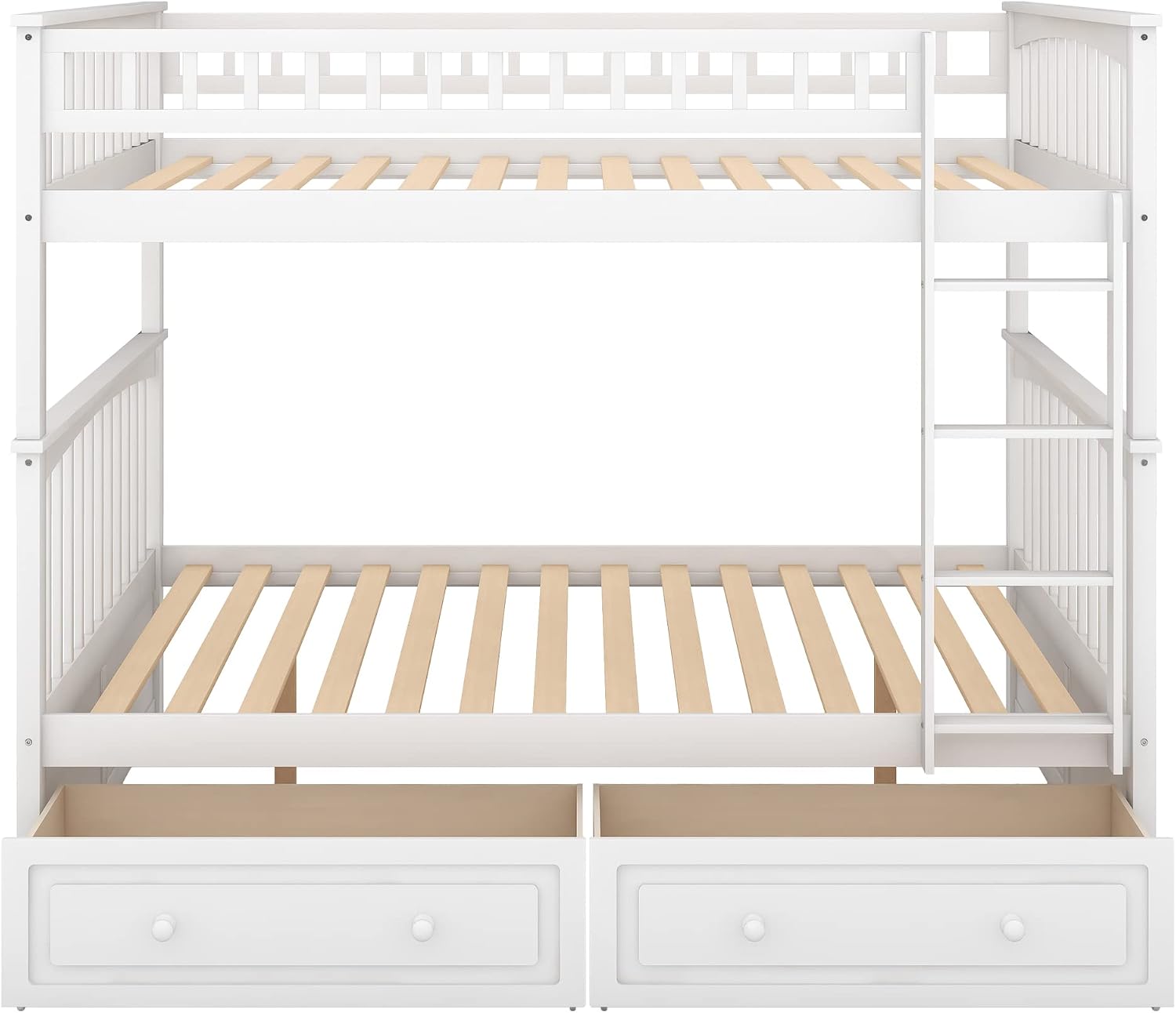 Full Over Full Wood Bunk Bed with Two Storage Drawers, Solid Wood Convertible Storage Bunk Bed Can Be Convertible to 2 Beds, Frame with Ladder, Safety Rail for Teens Adults (Gray)