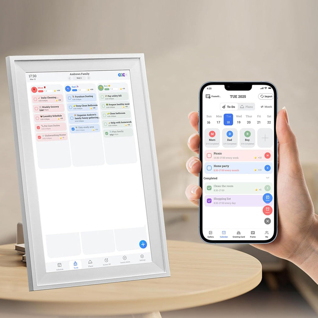 Diyeeni 18.5' Digital Calendar Wall - 32GB Memory Touchscreen Chore Chart Smart Calendar, Digital Planner, Auto - Sync, APP Control, Interactive Family Schedules, Gift for Mother (US Plug)