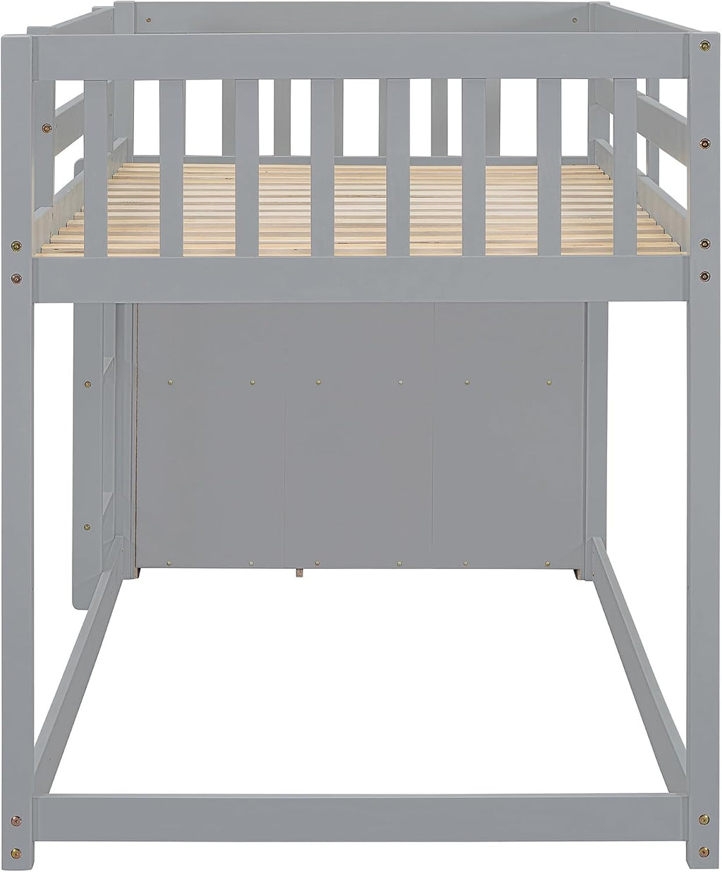 Merax Twin Over Twin Bunk Bed with 4 Drawers and 3 Shelves, Gray Bed Frame Wooden, No Box Spring Needed