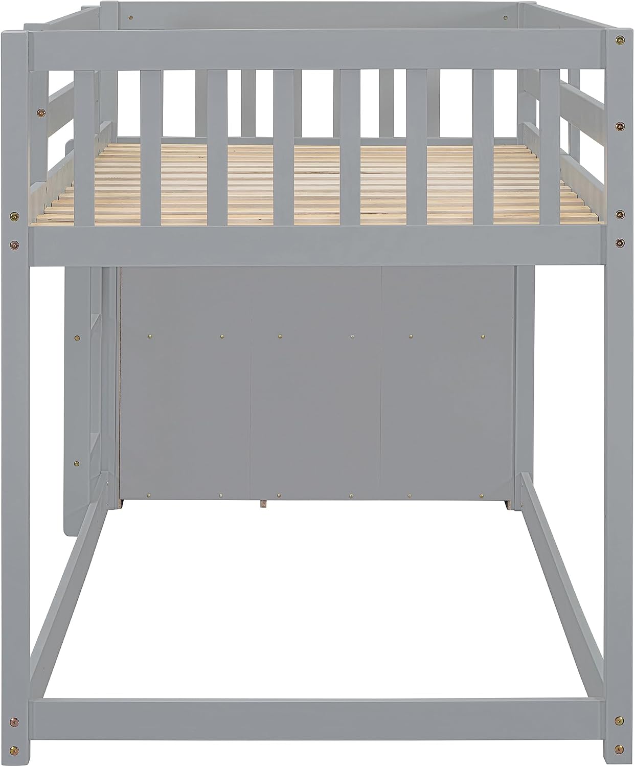 Merax Twin Over Twin Bunk Bed with 4 Drawers and 3 Shelves, Gray Bed Frame Wooden, No Box Spring Needed
