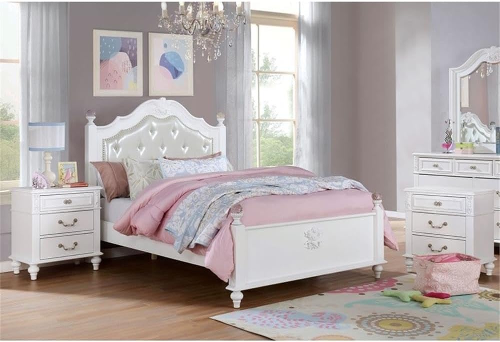 Furniture of America Mondu 3-Piece White Wood Bedroom Set - Full + 2 Nightstands