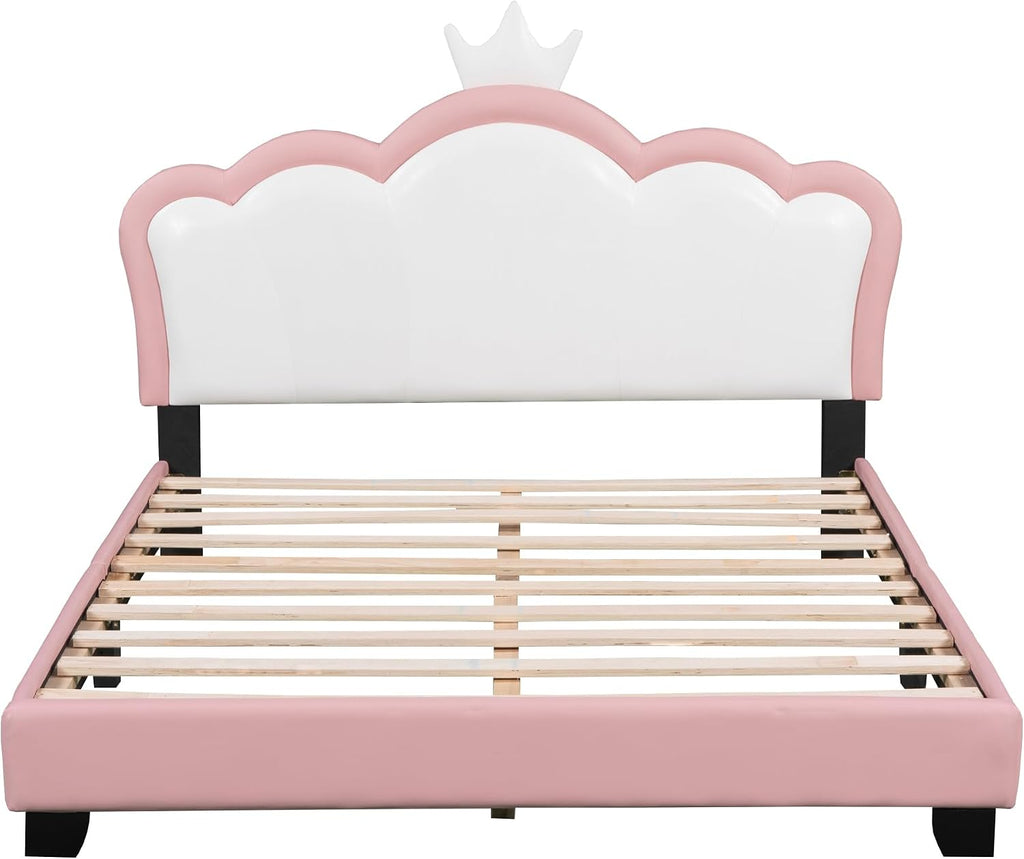 Full Size Upholstered Rabbit-Shape Princess Bed,with Headboard and Footboard Frames Platform Bed for Girls Boy Teen Full Bed Frames for Kids Bedroom Atmosphere Easy to Assemble (Pink, Full)