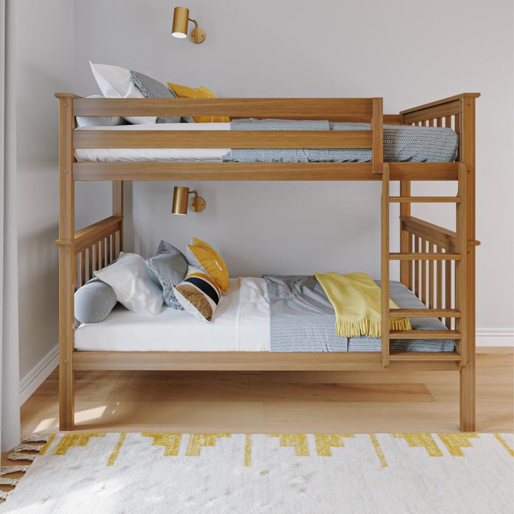 Max & Lily Bunk Bed Twin over Twin, Solid Wood Bunk Bed Frame with Ladder for Kids, 14' Safety Guardrails, Easy Assembly, No Box Spring Needed, Pecan