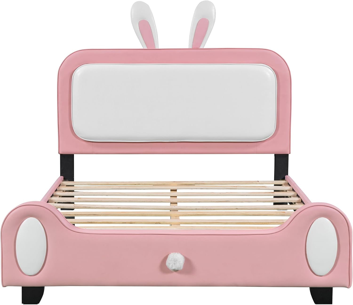 Full Size Upholstered Rabbit-Shape Princess Bed,with Headboard and Footboard Frames Platform Bed for Girls Boy Teen Full Bed Frames for Kids Bedroom Atmosphere Easy to Assemble (Pink+White, Full)