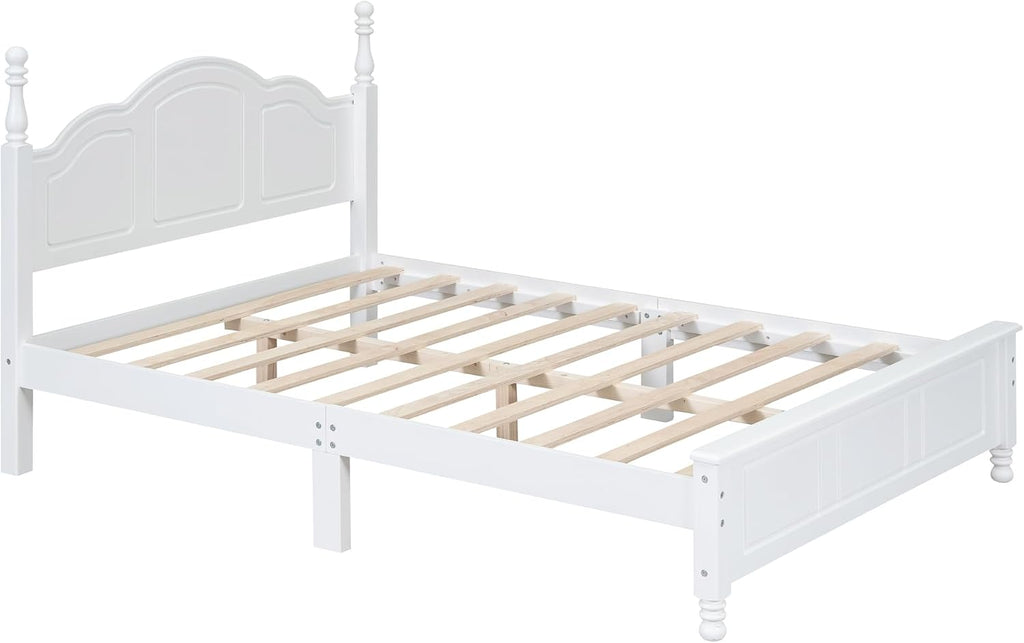 Retro 3-Pieces Bedroom Sets, Full Size Wood Platform Bed and Two Nightstands, Mattress Foundation, Strong Wood Slat Support, Platform Bed with Headboard for Bedroom (White, Full Bedroom Sets, 3)