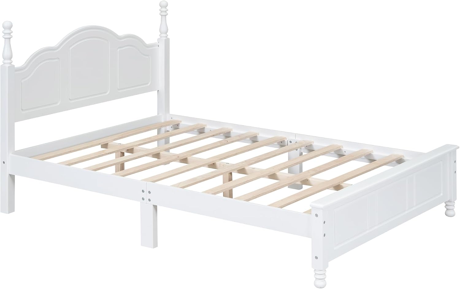 3-Pieces Bedroom Sets, Full Size Wood Platform Bed and 2 Nightstands, Retro Style Platform Bed with Wooden Slat Support and Headboard,No Box Spring Needed, Easy Assembly (White-O8S)