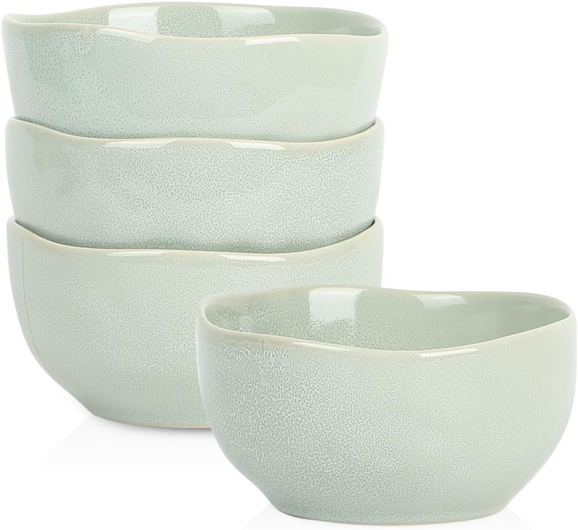 Stone Lain Mirella 4-Piece Bowl Set Stoneware, Dishwasher and Microwave Safe Cereal Bowls, Light Green