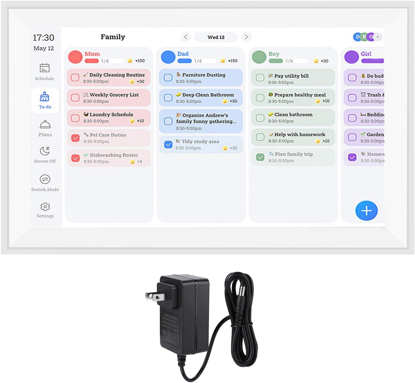 Smart Digital Calendar Planner, 15.6inch Interactive Electronic Desk Calendar HD Touchscreen Chore Chart for Family Seamless Scheduling Home Organization (US Plug (100-240V))