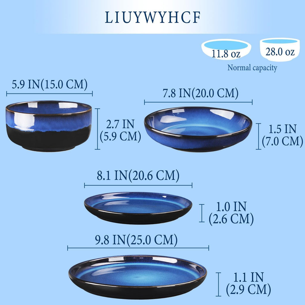 Ceramic Dinnerware (16 pcs) Serve 4 people, Plates and Bowls Sets,Handmade Reactive Glaze Dishes Set, Chip Resistant and Scratch Resistant, for Oven & Dishwasher & Microwave Safe
